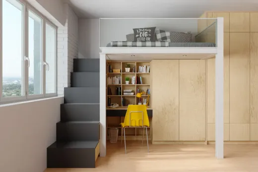 Floor-to-ceiling built-in storage wall making the most of a small Toronto condo