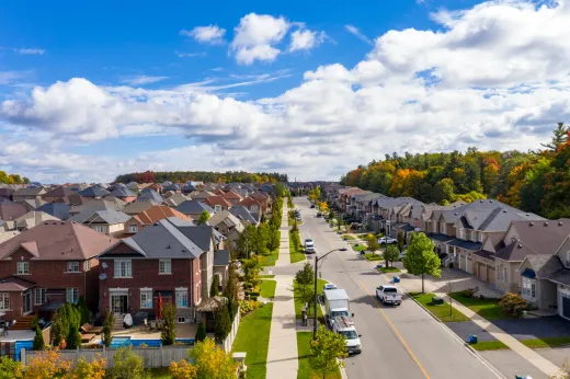 Suburban Vaughan street of two-storey homes from the era when builders put cold cellars under every front porch