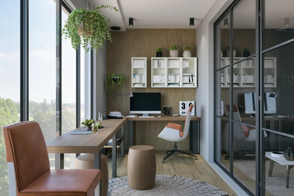 Home addition modern office with glass walls expansion in Ontario